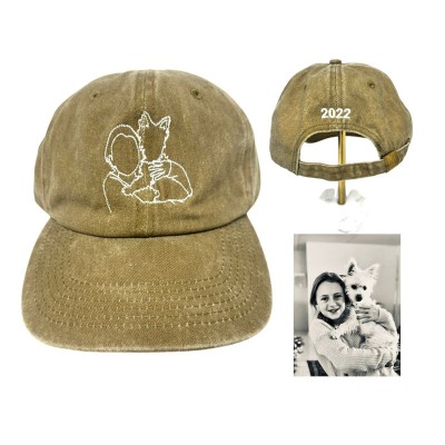 Your Photo Embroidered Line Art Portrait Custom Embroidered Dad Hat Gift