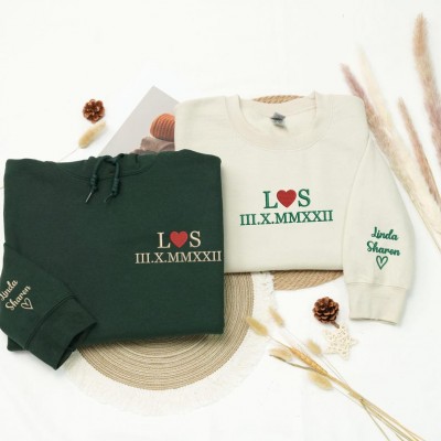 Personalised Embroidered Roman Numeral Sweatshirt with Names Valentine's Day Gift