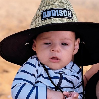Personalised Leather Name Patch Straw Hat Sun Hat Gift for Toddler Child Adult