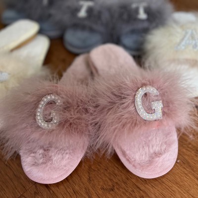 Personalised Feather Slippers Set Bachelorette Slippers Set