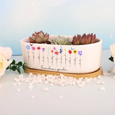Personalised Birth Month Flower Pots with Grandkids Names, Mother's Day Gift.