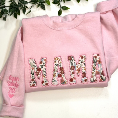 Personalised Embroidery Mum Sweatshirt with Kids Names on Sleeve Gift for Mum.