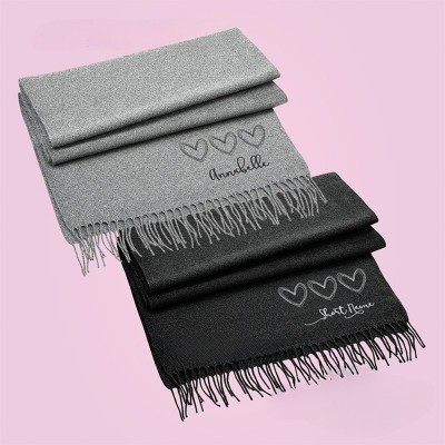 Personalised Hearts Embroidered Custom Winter Scarf with Any Name