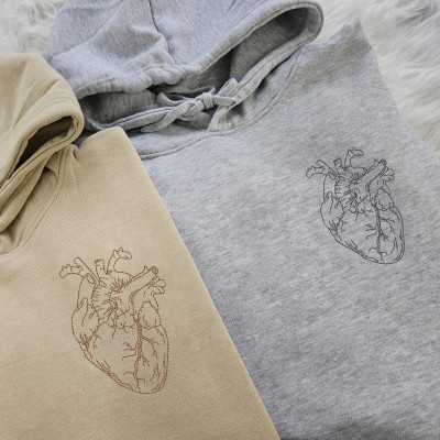 Personalised Embroidered Couple Matching Heart Hoodie Anniversary Gift For Lover