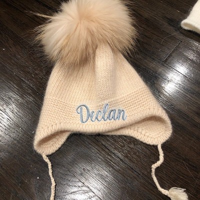  Personalised Embroidered Beanie Monogram Hat with Fur Pom-Pom