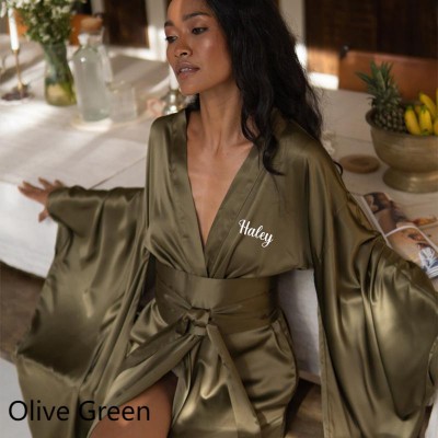 Personalised Bridesmaid Silk Kimono Robe Dressing Gown Long Robe