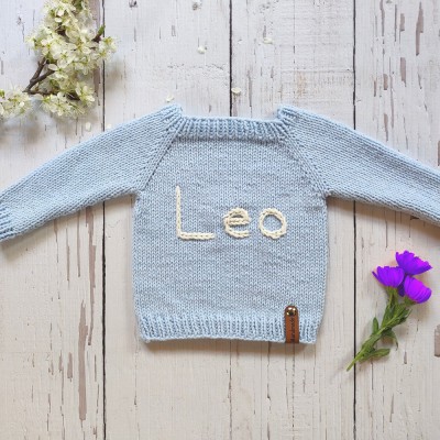 Personalised Handmade Sweater With Name Embroidered For Baby