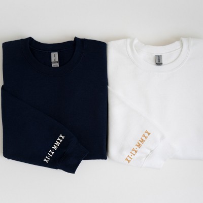 Customised Embroidered Couple Sweatshirt Roman Numerals hoodie Anniversary Gift