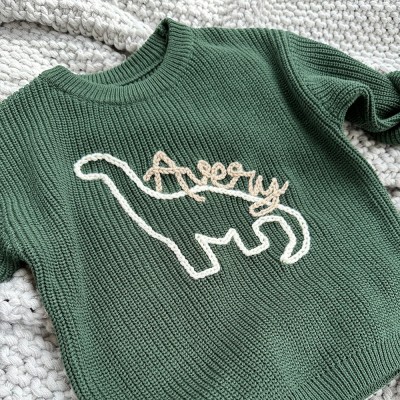Personalised The Dino Sweater Hand Embroidered Baby Sweater