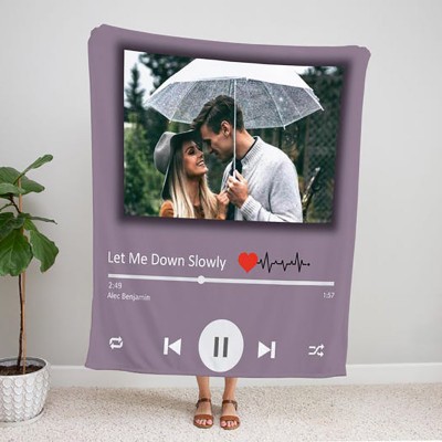 Personalised Blanket with Your Favorite Photo and Song Gift for Couples