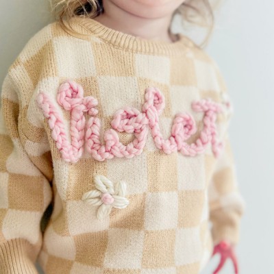 Custom Embroidered Checkered Sweater for Baby