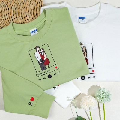 Personalised Couple Embroidered Photo Portrait Hoodie Gift for Lovers