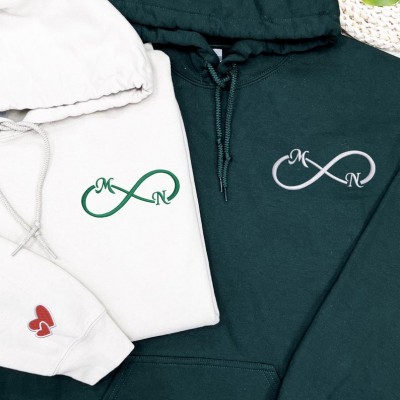 Custom Embroidered Love You Infinity Hoodies for Couples Valentine's Day Gift