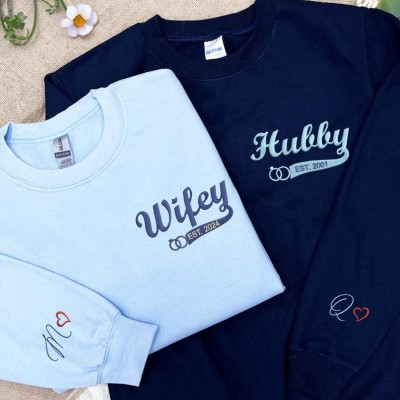 Personalised Couple Embroidered Hoodie Anniversary Valentine's Day Gift