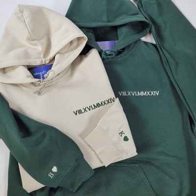 Customised embroidered Couple hoodie Roman Numerals hoodie Valentines Day Gift