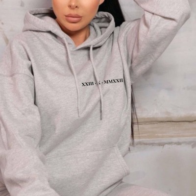 Personalised Couple Roman Numerals Hoodie Anniversary Valentine's Day Gift