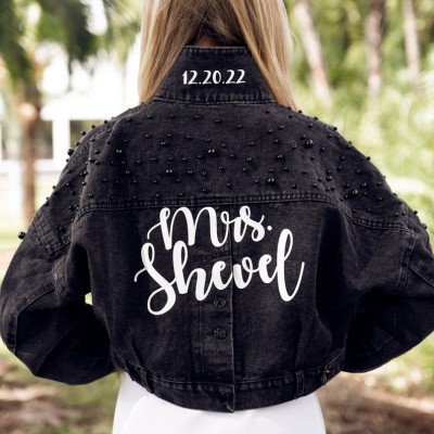 Personalised Groom and Bride Pearl Jean Jacket Wedding Gift