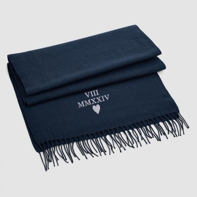 Personalised Roman Numeral Embroidered Scarf Valentines Day Anniversary Gift