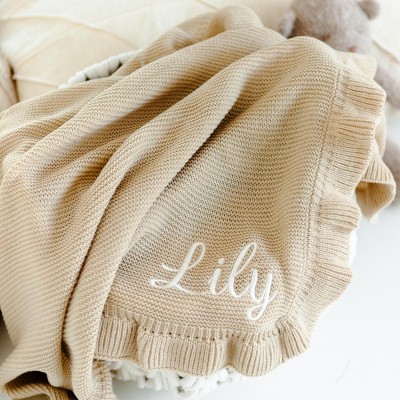 Personalised Embroidered Knitted Baby Blanket with Name Baby Gift