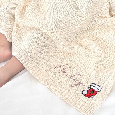 Personalised Knitted Baby Blanket with Embroidered Name Baby shower gift