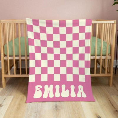 Personalised Baby Checkered Blanket Custom Baby Gift