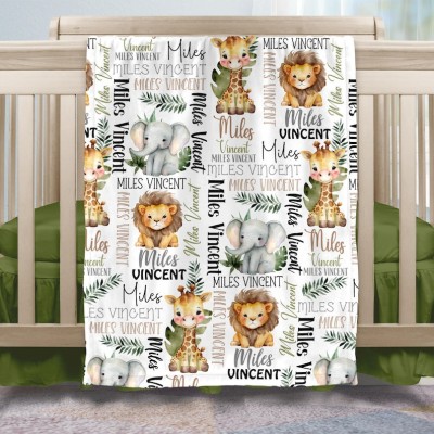 Personalised Animal Baby Name Blanket – Perfect for Baby Showers & Christmas Gifts