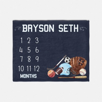 Personalised Baby Football and Sports Milestone Blanket