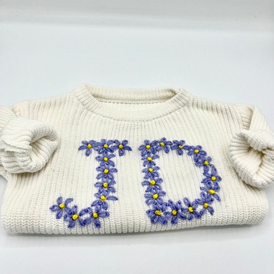 Personalised Initial Embroidered Knit Sweater Gift For Baby and Kids