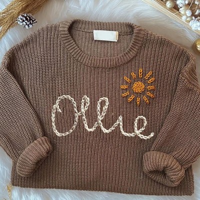 Personalised Hand Embroidered Name Baby Sweater Animal Sweater For Boys And Girls