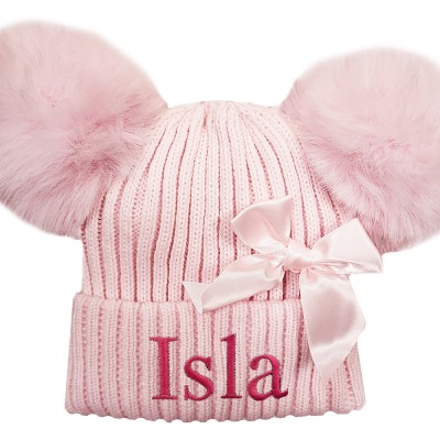 Personalised Winter Baby Bow Pom Pom Hat 