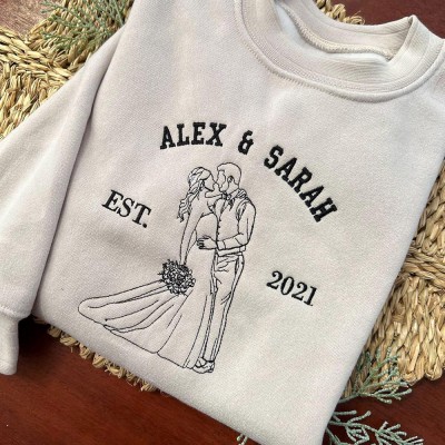 Personalised Couple Embroidered Portrait from Photo Hoodie Anniversary Valentine's Day gift