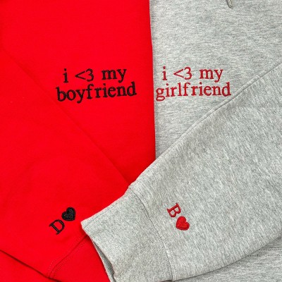 Custom Embroidered i love my girlfriend Couple Matching Hoodies Valentine's Day Gift