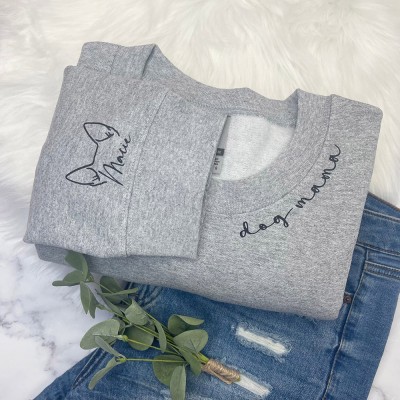 Personalised Dog Mum Hoodie Pet Names and Ears on Sleeve Jumper