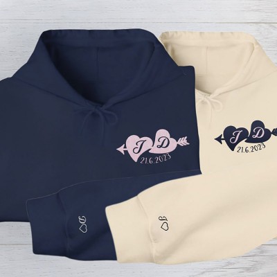 Personalised Embroidered Initial Heart Swetashirt Couples Hoodies Valentine's Day Gift