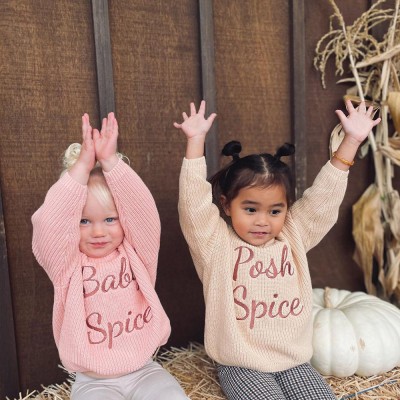 Embroidered Oversized Chunky Kids Sweater Baby Name Announcement