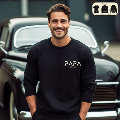 Personalised PAPA EST Sweatshirt with Kids' Names on Sleeve XMAS Gift