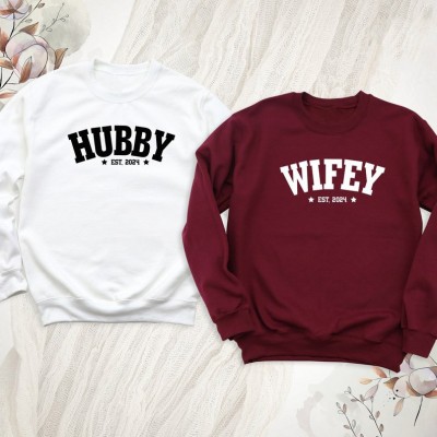 Personalised Wifey and Hubby Matching Couples Hoodies Tees Valentine's Day Gift