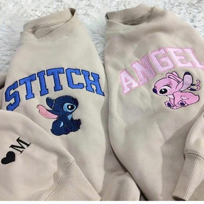 Personalised Embroidered Stitch Angel Couple Sweatshirt with Name Anniversary Gift