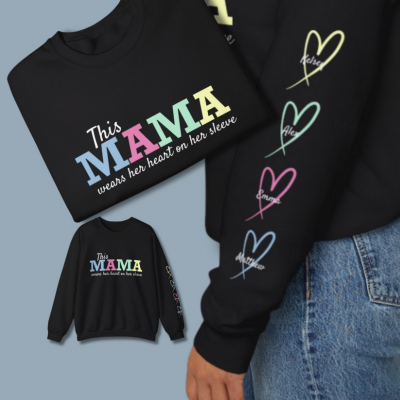 Personalised MAMA Wears Her Heart On Her Sleeve Sweatshirt