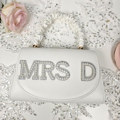 Personalised Bridal Bag Pearl Handbag Bride Clutch Bag Wedding Bag Gift for Bride