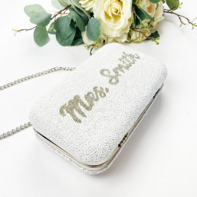 Personalised Beaded Bridal Clutch for Wedding Bridesmaid Clutch Box