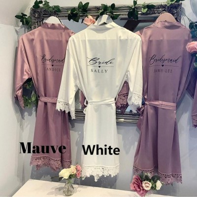 Personalised Bridesmaid Satin Lace Robes for Bridal Party Robes