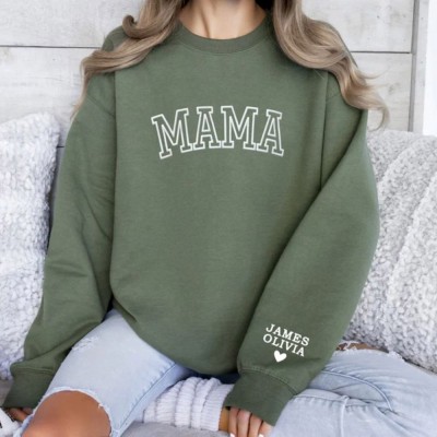 Personalised Mama Sweatshirt with Kid Names on Sleeve Mothers Day Gift