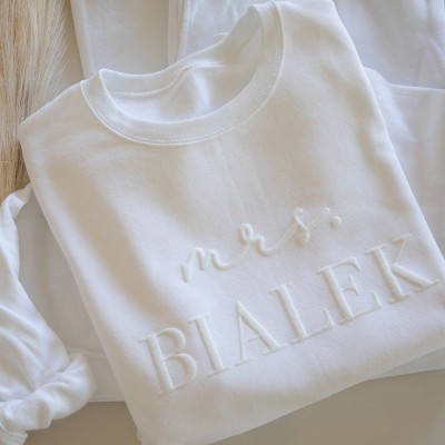 Custom Embossed Sweatshirt Mr and Mrs Gift Hubby Wifey Gift For Bride Future Mrs.and Mr