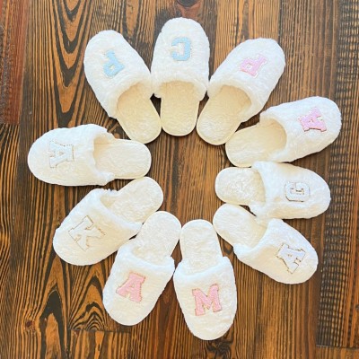Personalised Fuzzy Slippers with Patches Gifts for Her