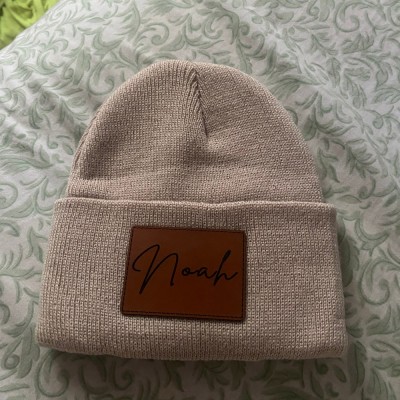 Custom Beanie for Kids Leather Patch Beanies Personalised Gift for Kids Christmas Gifts