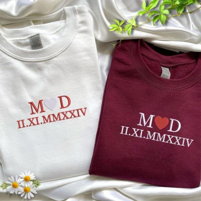 Personalised Embroidered Roman Numeral Sweatshirt with Names Valentine's Day Gift